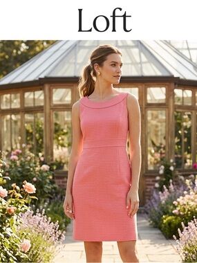 LOFT Coral-Pink Textured Sheath Dress